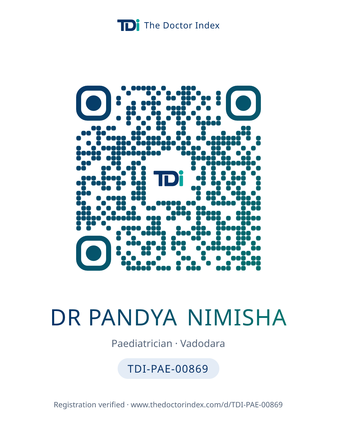 QR card for Dr Pandya Nimisha, TDI-PAE-00869