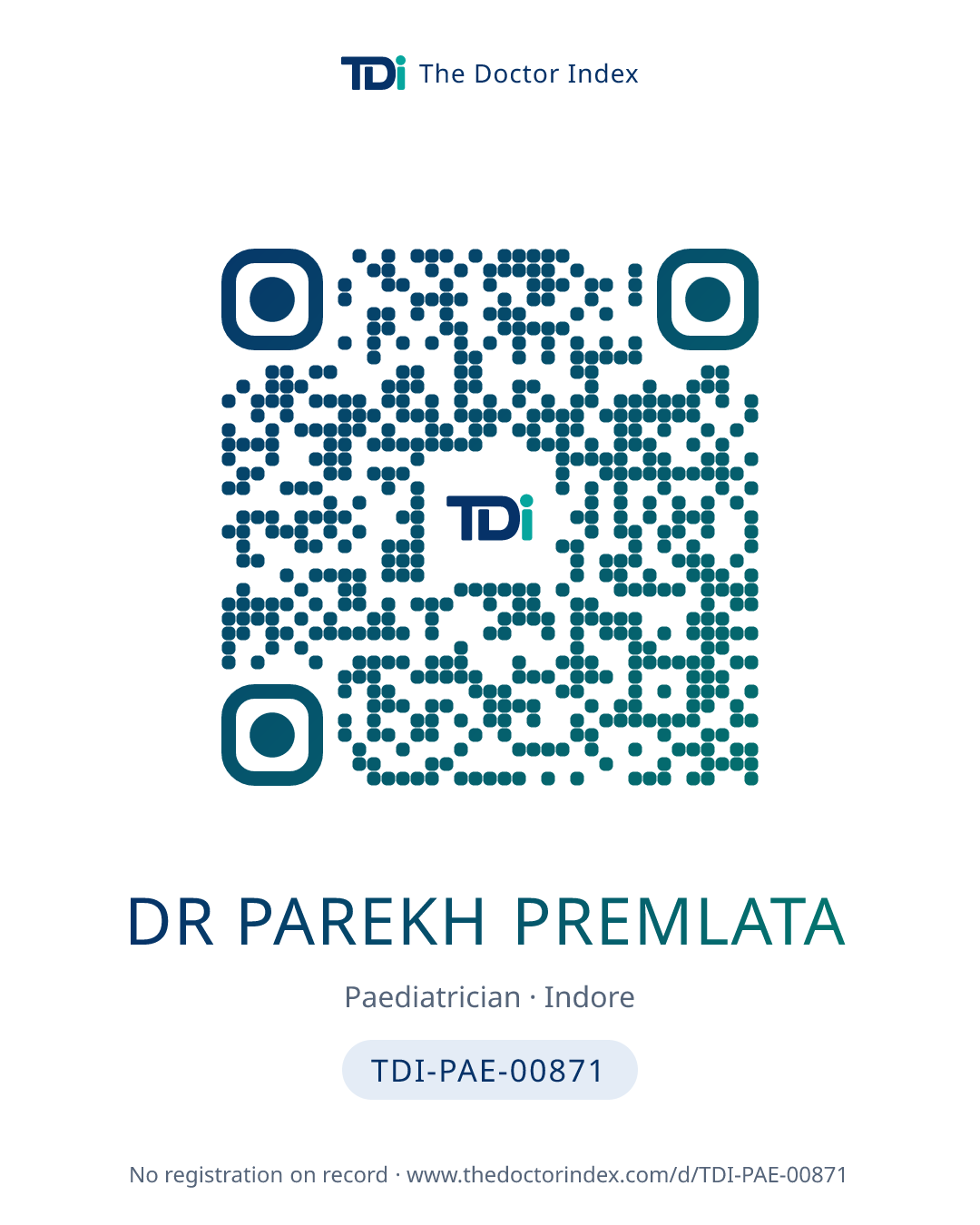 QR card for Dr Parekh Premlata, TDI-PAE-00871