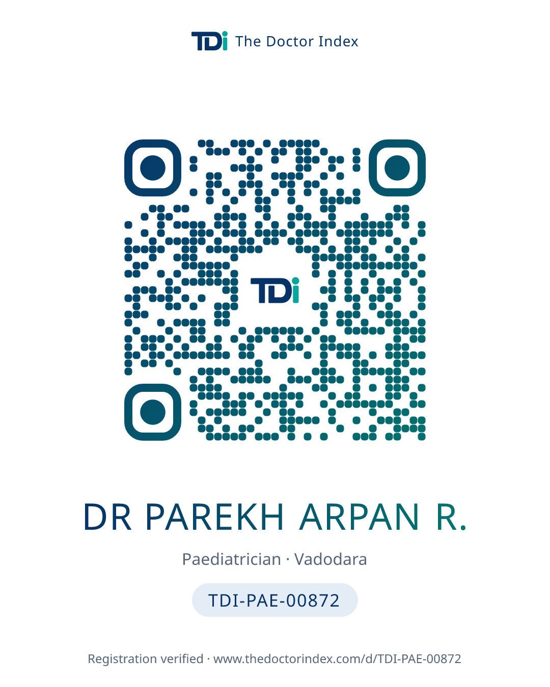 QR card for Dr Parekh Arpan R., TDI-PAE-00872