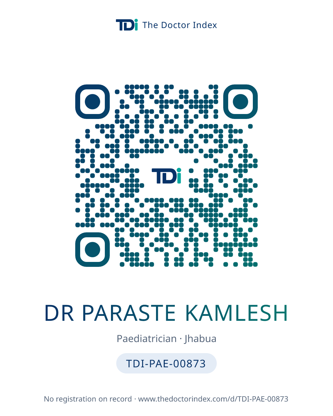 QR card for Dr Paraste Kamlesh, TDI-PAE-00873