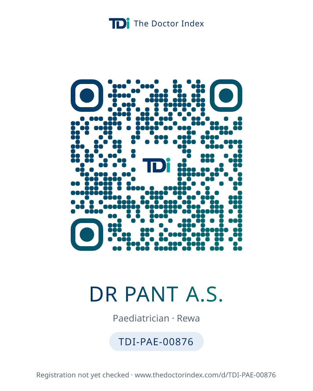 QR card for Dr Pant A.S., TDI-PAE-00876