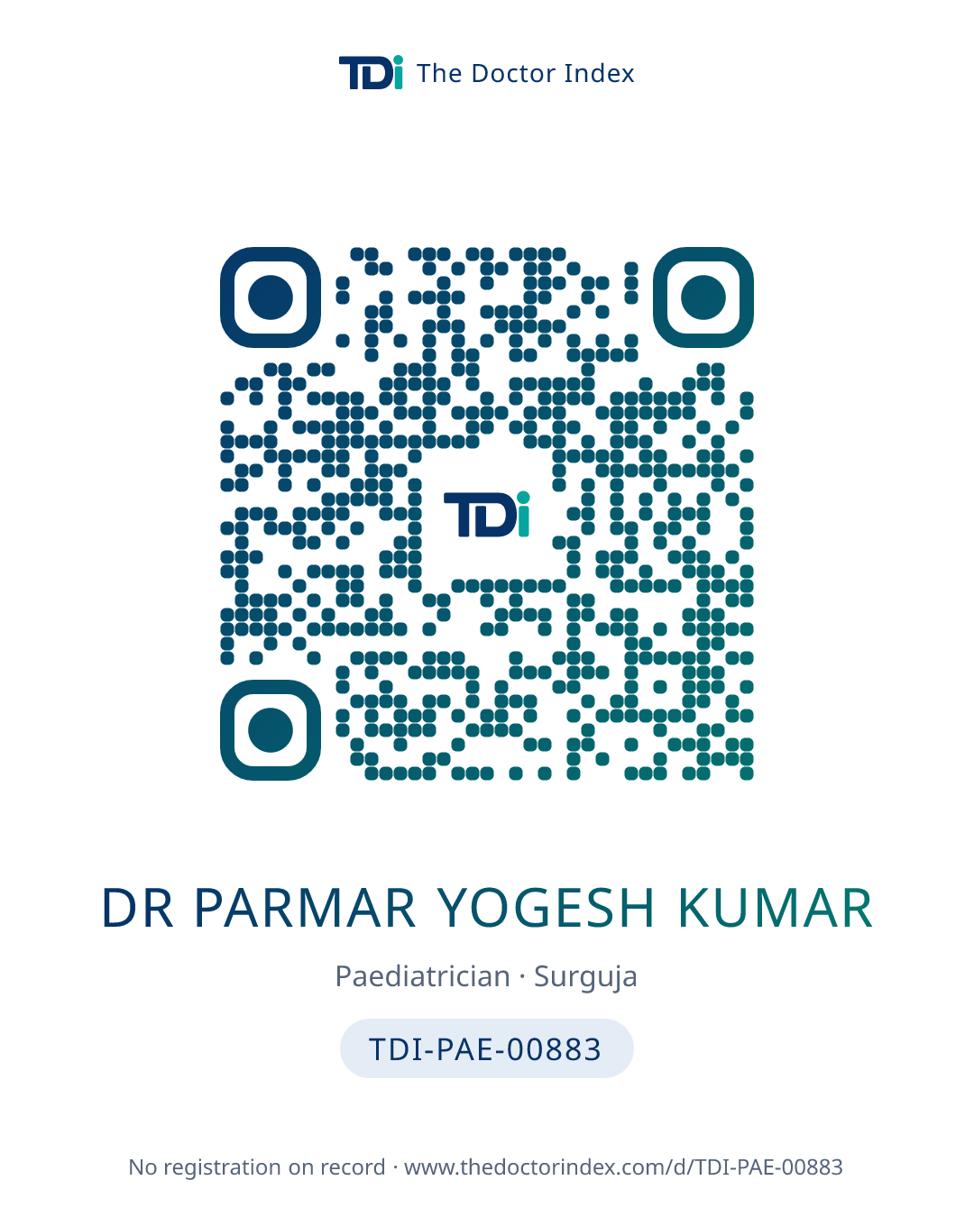 QR card for Dr Parmar Yogesh Kumar, TDI-PAE-00883