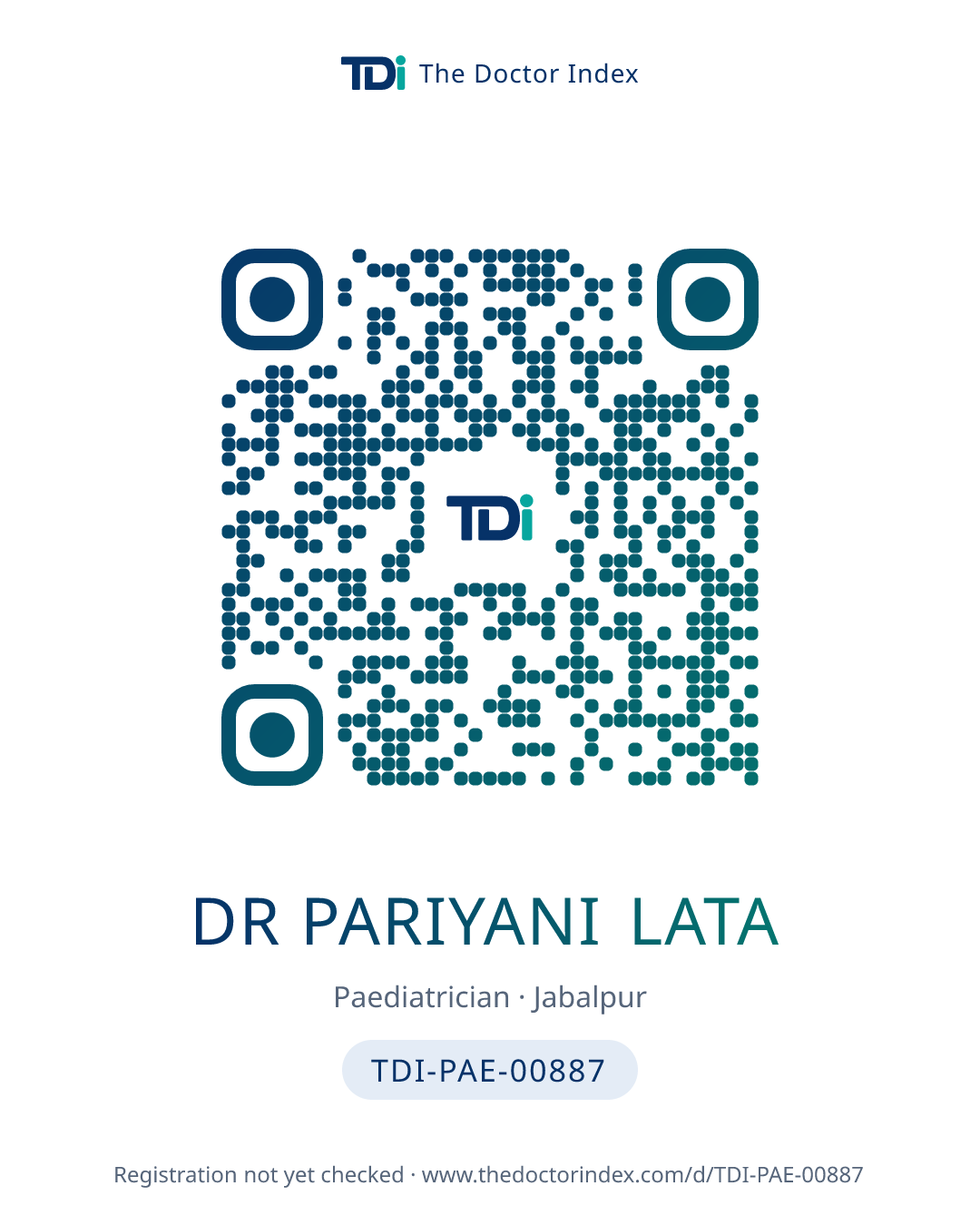 QR card for Dr Pariyani Lata, TDI-PAE-00887