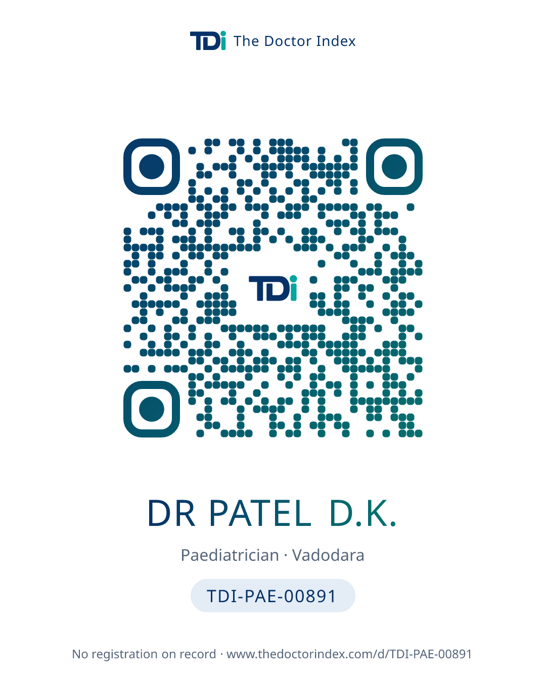 QR card for Dr Patel D.K., TDI-PAE-00891