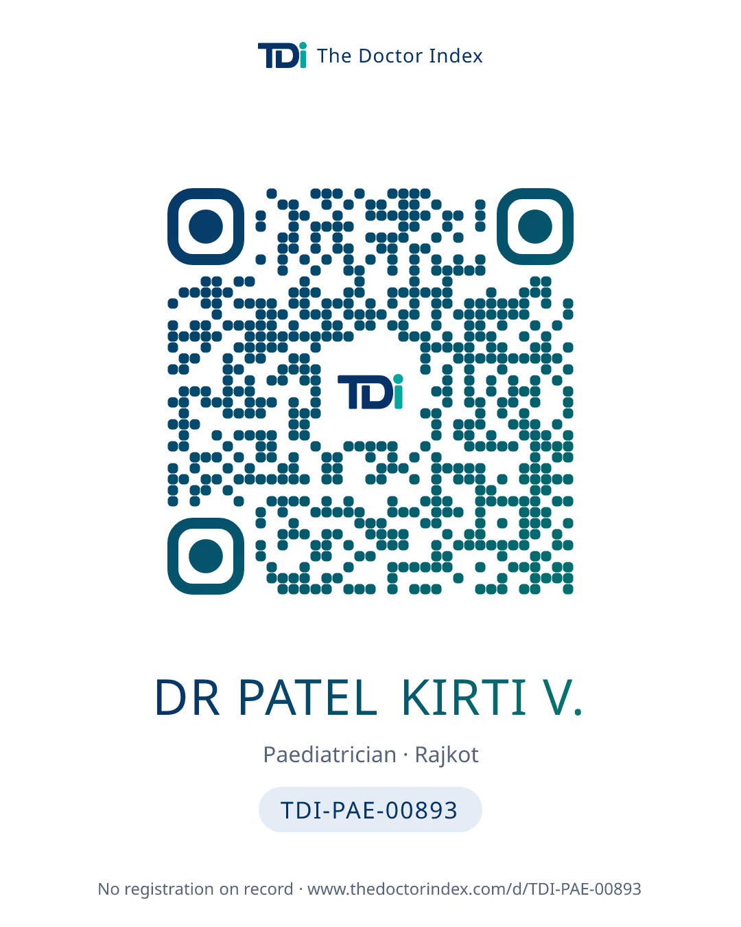 QR card for Dr Patel Kirti V., TDI-PAE-00893