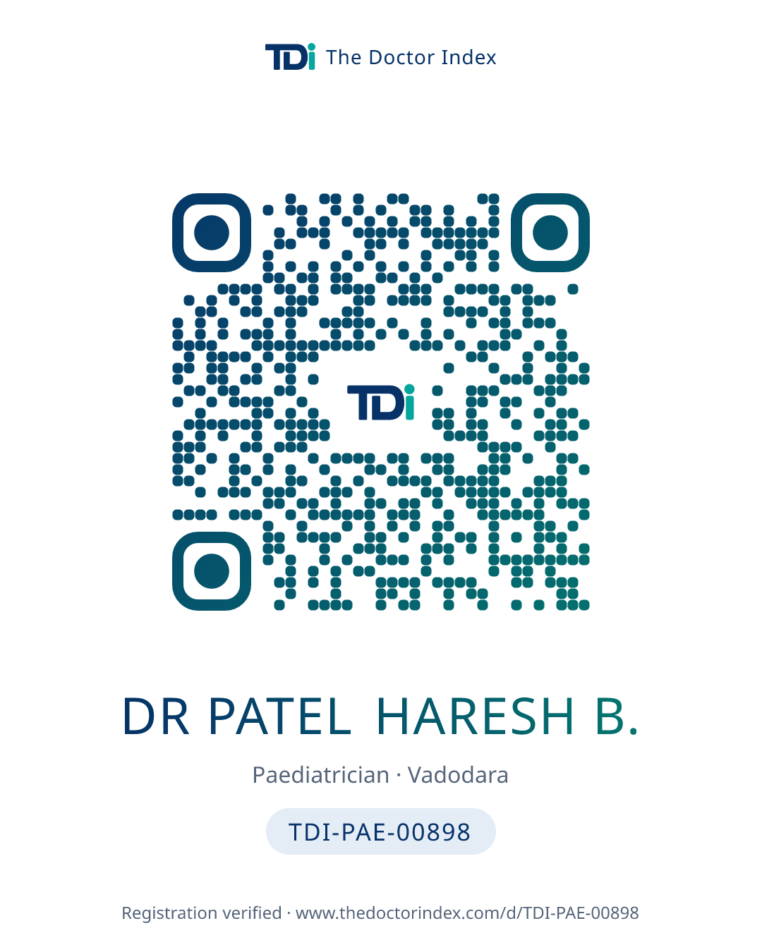 QR card for Dr Patel Haresh B., TDI-PAE-00898