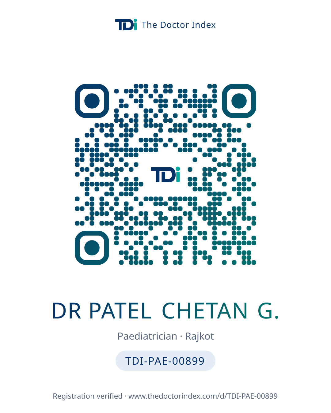 QR card for Dr Patel Chetan G., TDI-PAE-00899