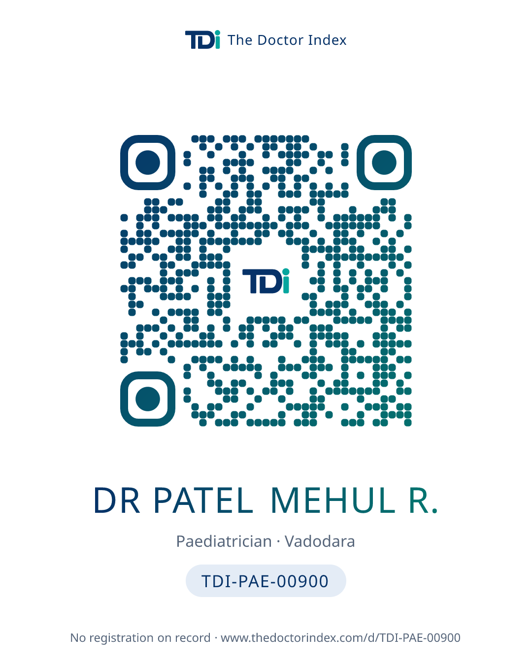 QR card for Dr Patel Mehul R., TDI-PAE-00900