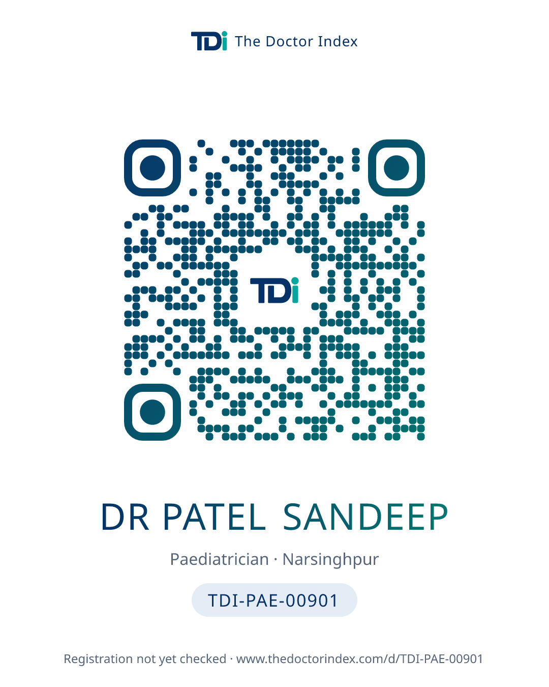 QR card for Dr Patel Sandeep, TDI-PAE-00901