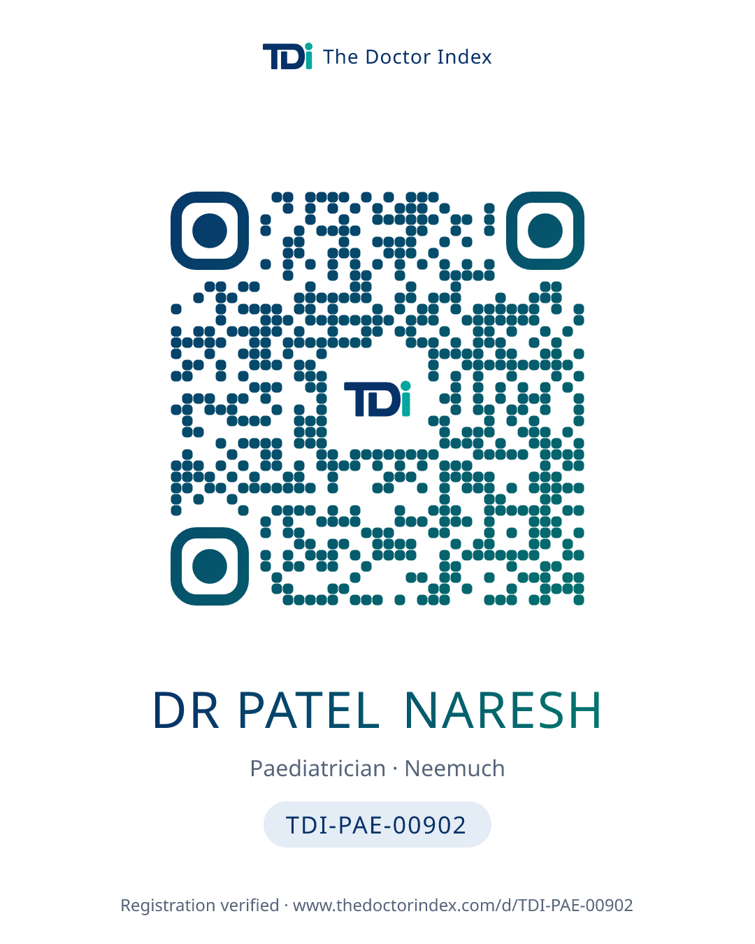 QR card for Dr Patel Naresh, TDI-PAE-00902