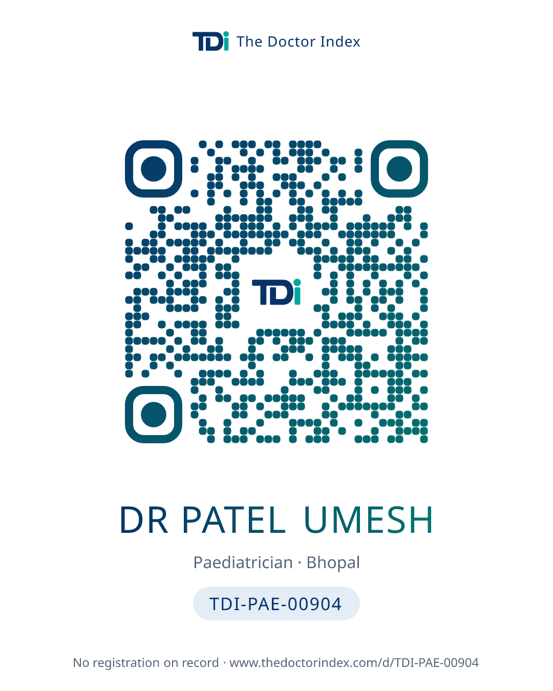 QR card for Dr Patel Umesh, TDI-PAE-00904