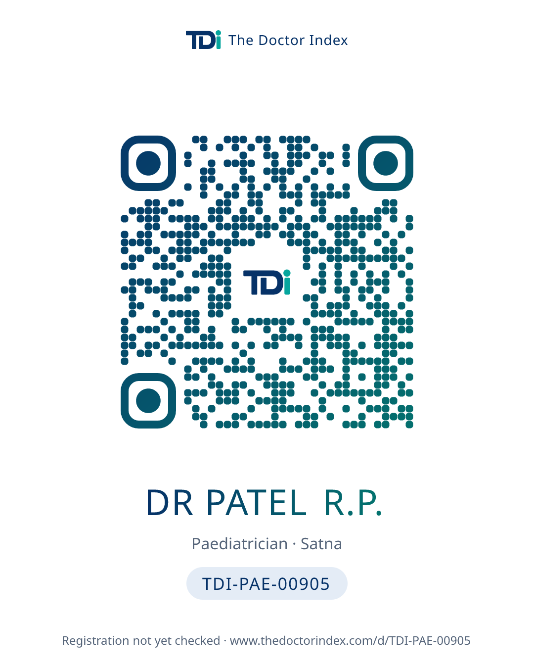 QR card for Dr Patel R.P., TDI-PAE-00905