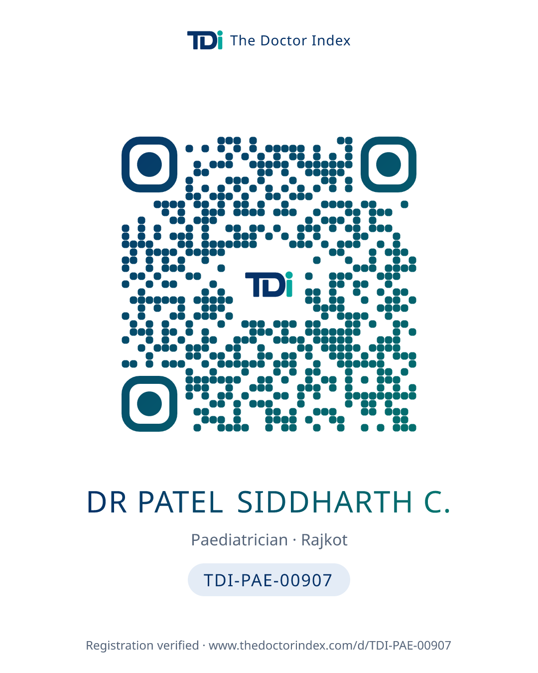 QR card for Dr Patel Siddharth C., TDI-PAE-00907
