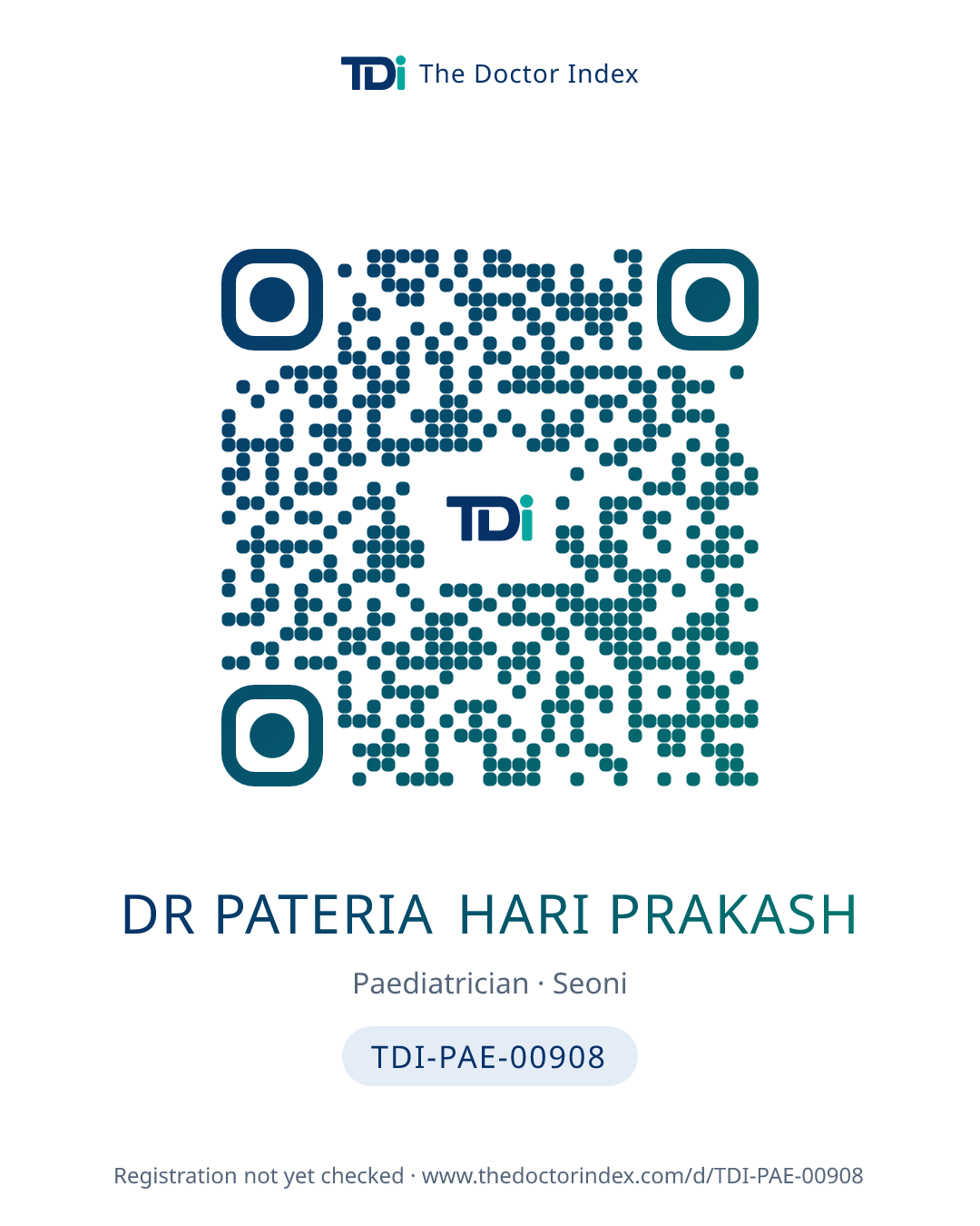QR card for Dr Pateria Hari Prakash, TDI-PAE-00908