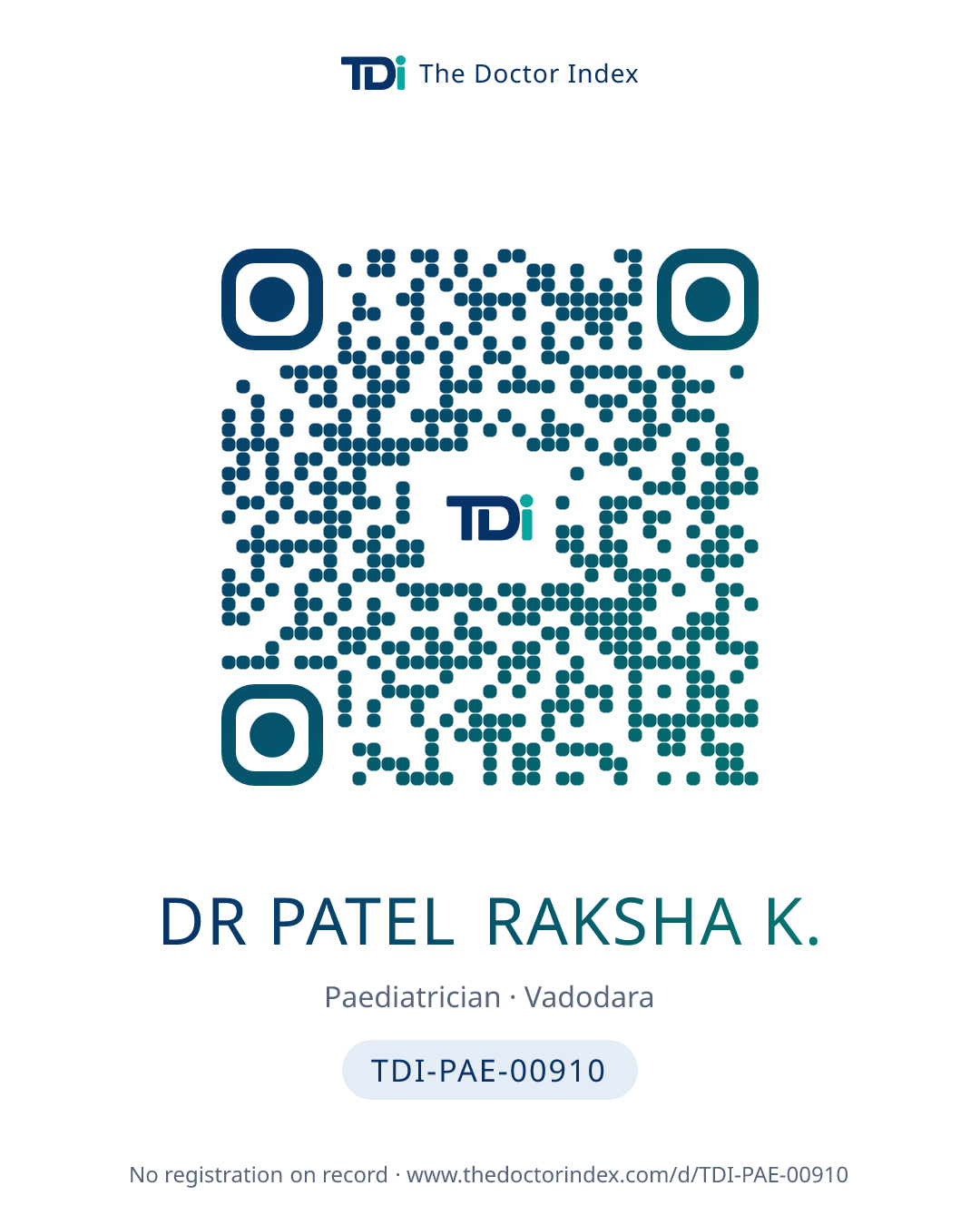 QR card for Dr Patel Raksha K., TDI-PAE-00910