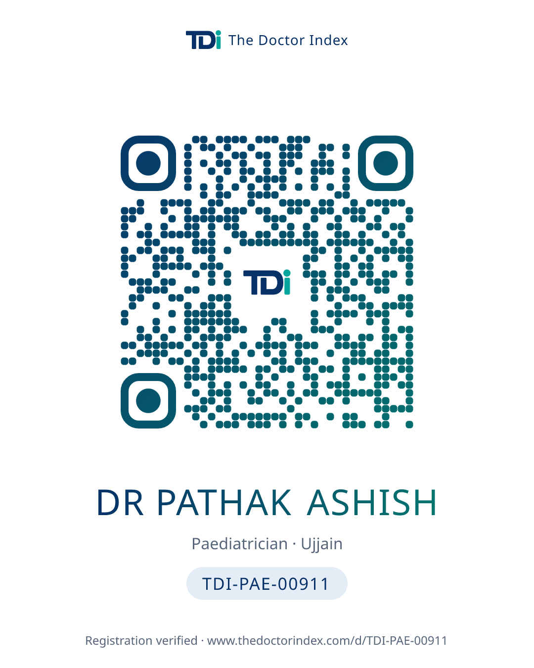 QR card for Dr Pathak Ashish, TDI-PAE-00911