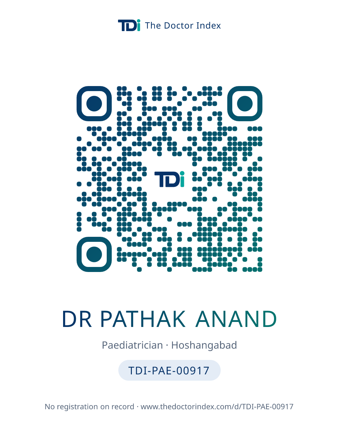 QR card for Dr Pathak Anand, TDI-PAE-00917