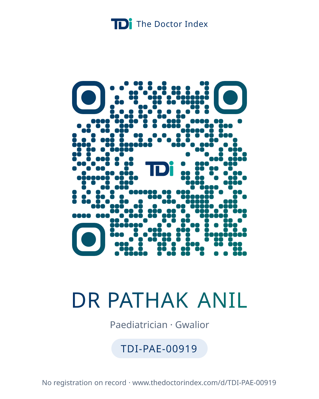 QR card for Dr Pathak Anil, TDI-PAE-00919