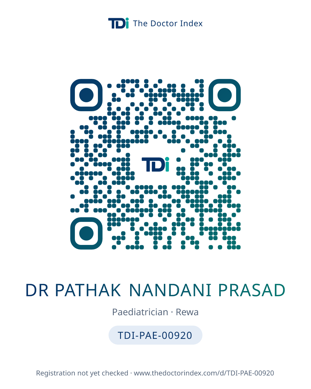 QR card for Dr Pathak Nandani Prasad, TDI-PAE-00920