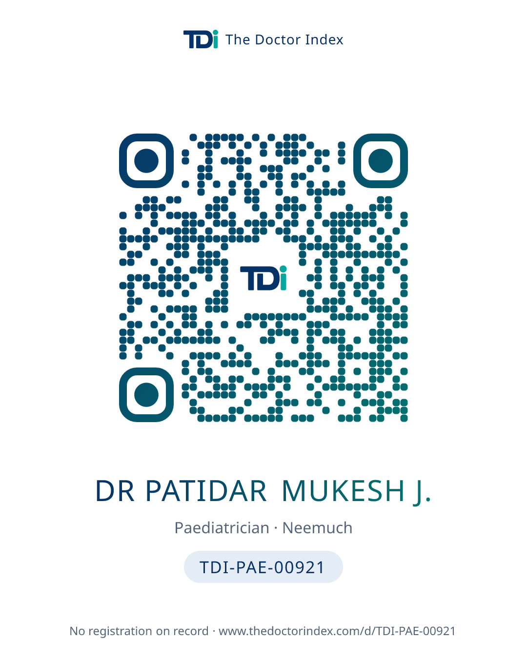 QR card for Dr Patidar Mukesh J., TDI-PAE-00921