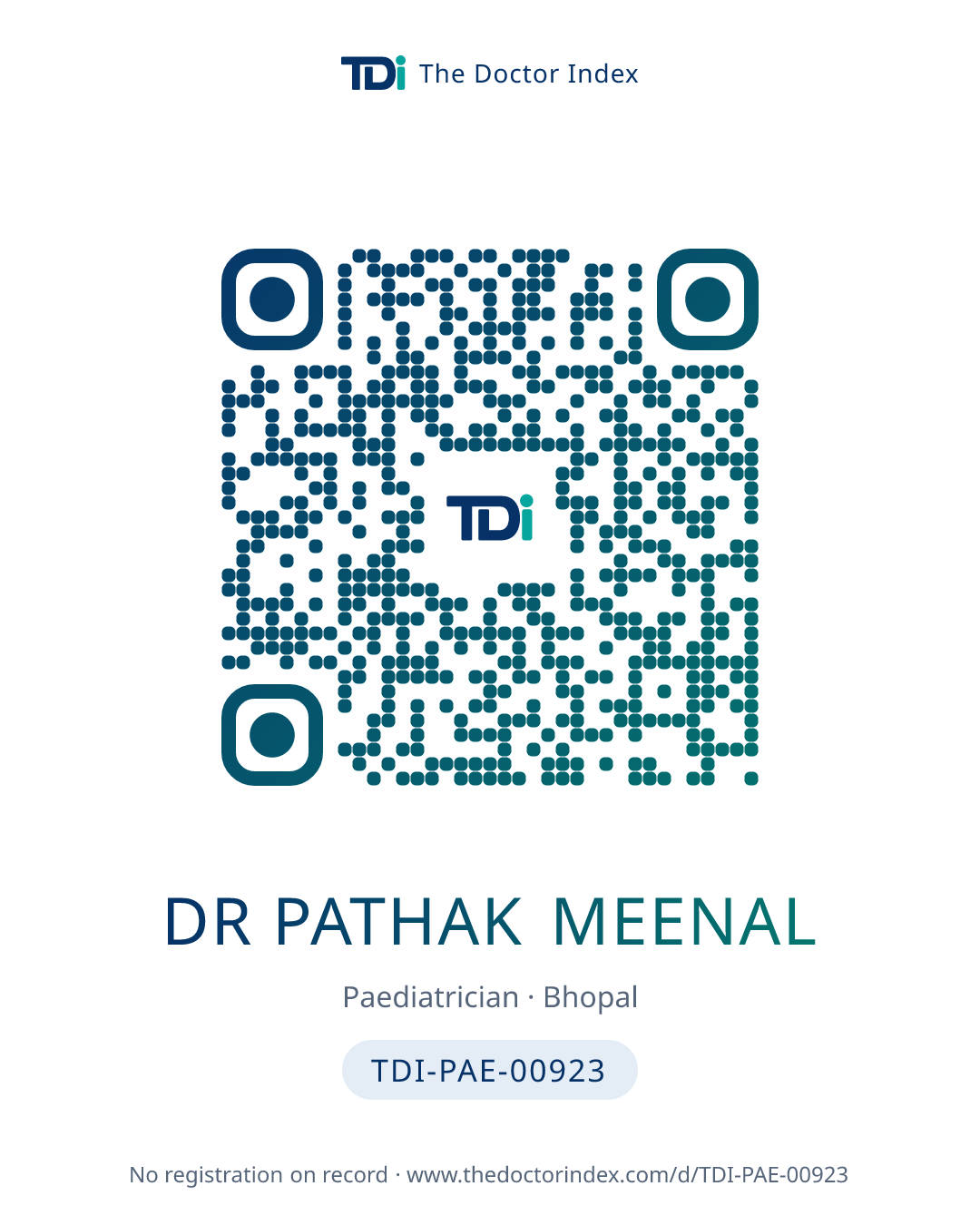 QR card for Dr Pathak Meenal, TDI-PAE-00923