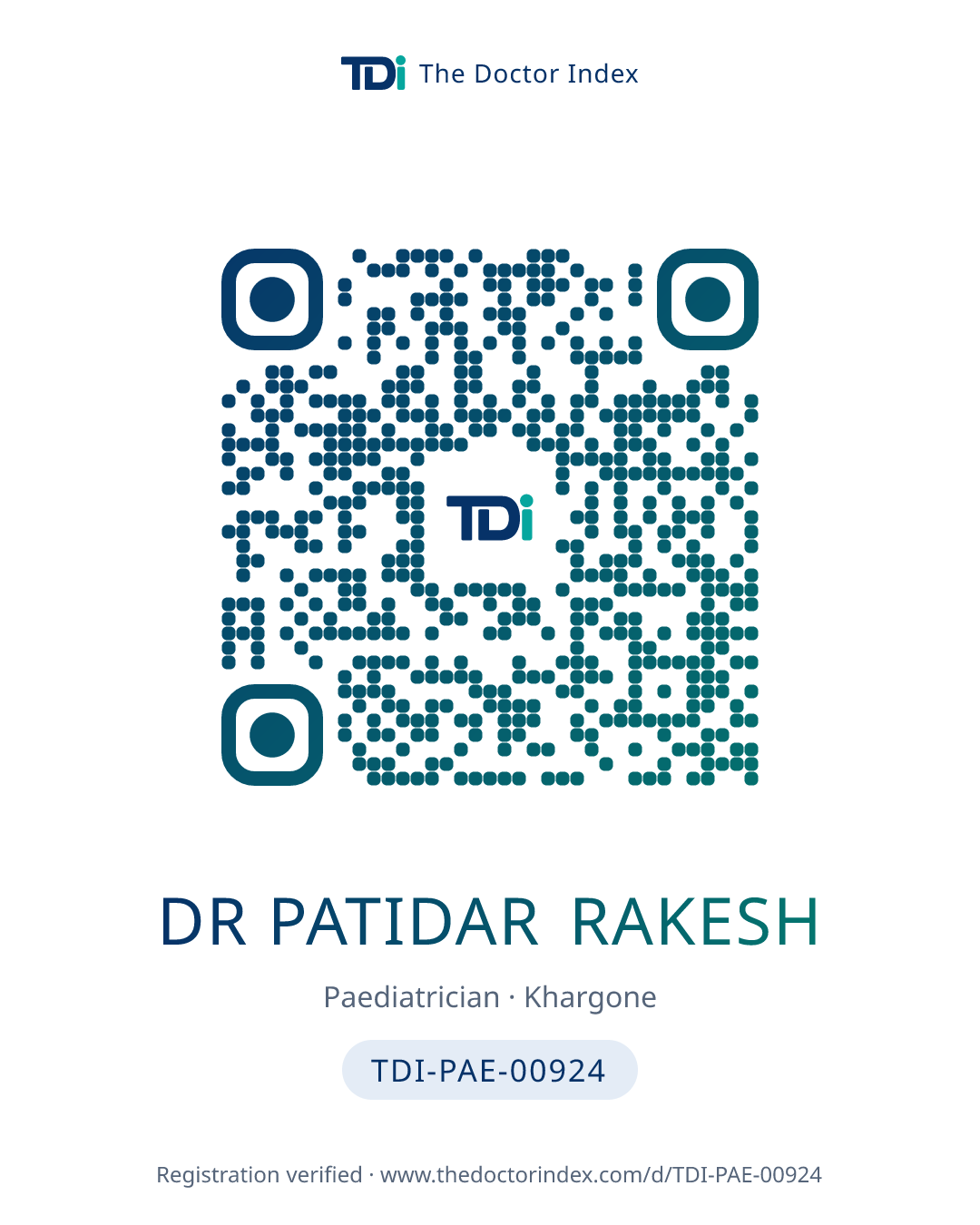QR card for Dr Patidar Rakesh, TDI-PAE-00924