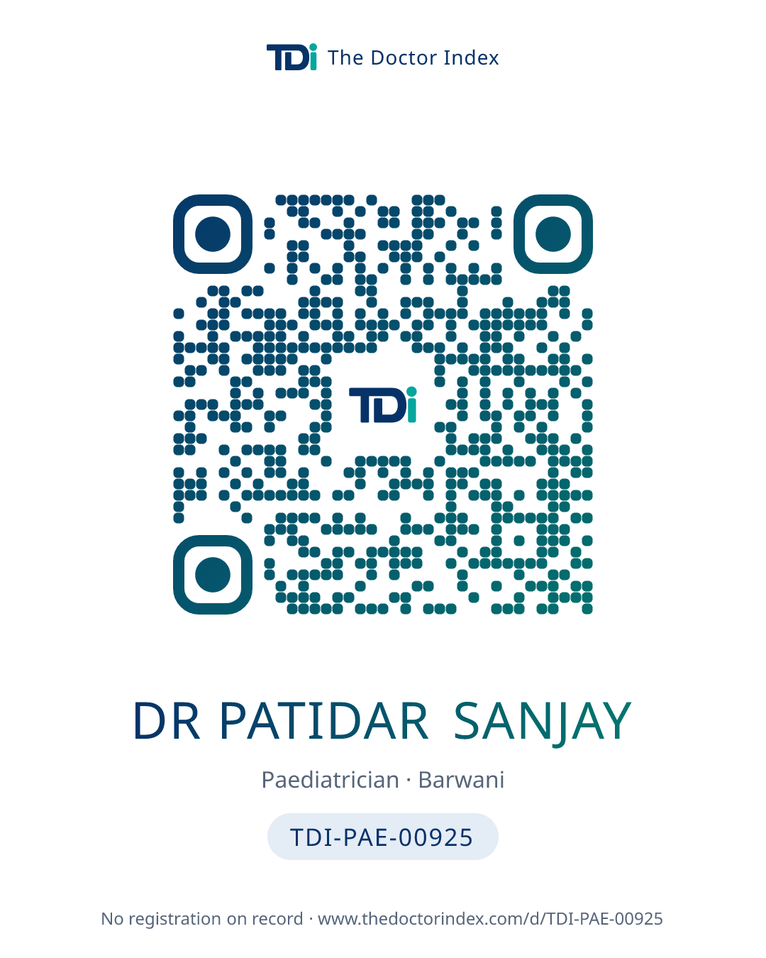 QR card for Dr Patidar Sanjay, TDI-PAE-00925