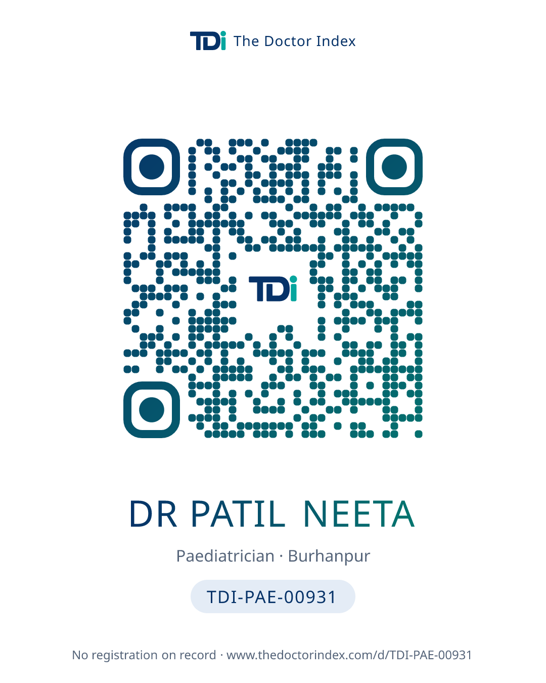 QR card for Dr Patil Neeta, TDI-PAE-00931