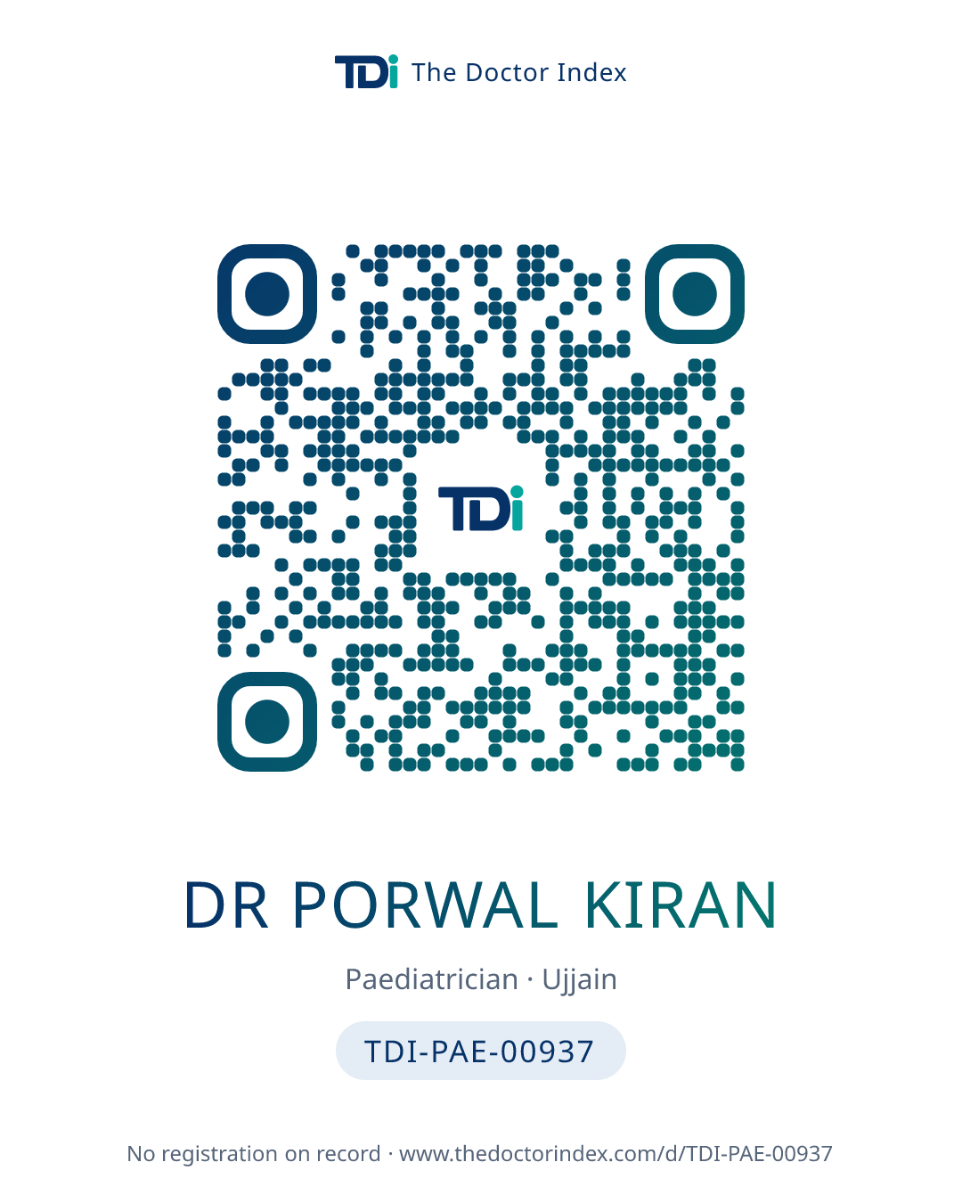QR card for Dr Porwal Kiran, TDI-PAE-00937