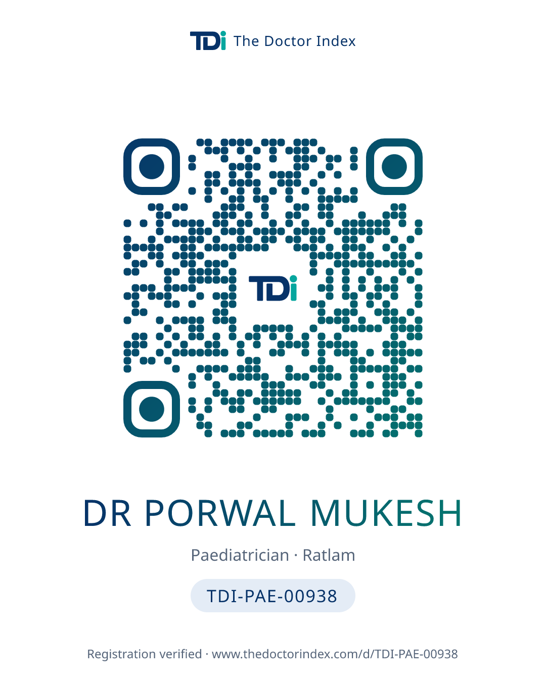 QR card for Dr Porwal Mukesh, TDI-PAE-00938