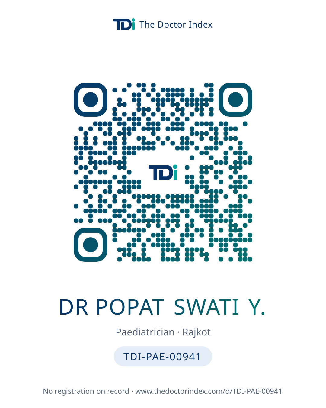 QR card for Dr Popat Swati Y., TDI-PAE-00941