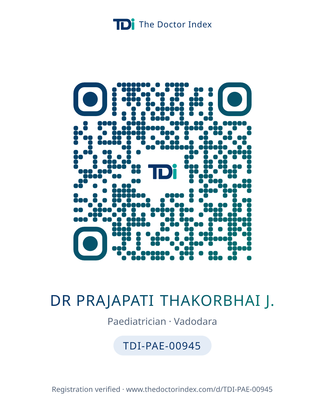 QR card for Dr Prajapati Thakorbhai J., TDI-PAE-00945