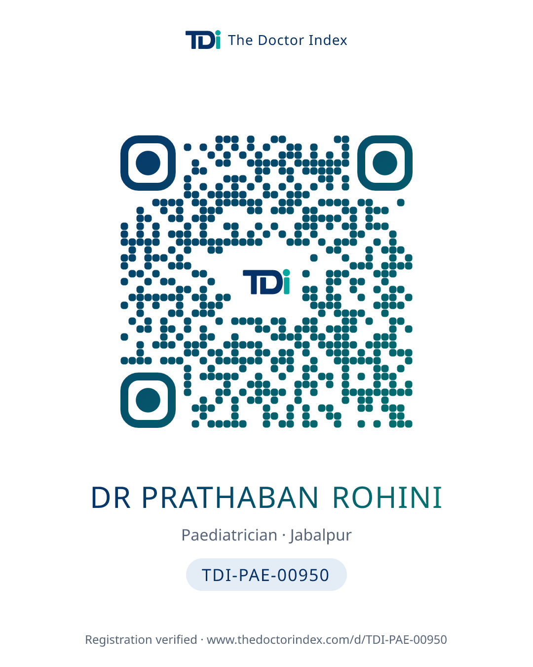 QR card for Dr Prathaban Rohini, TDI-PAE-00950
