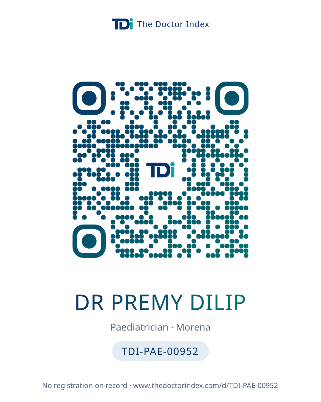 QR card for Dr Premy Dilip, TDI-PAE-00952