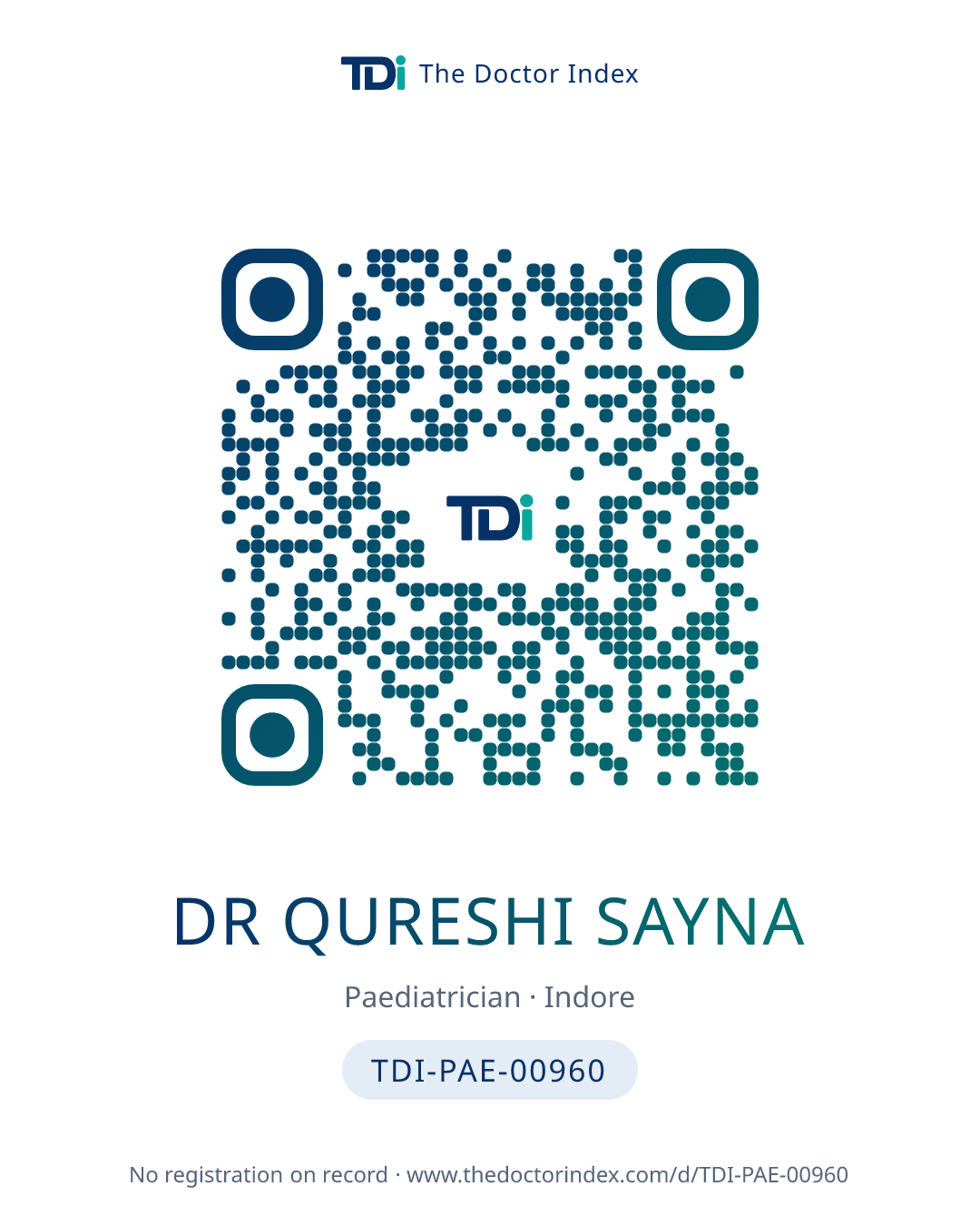 QR card for Dr Qureshi Sayna, TDI-PAE-00960