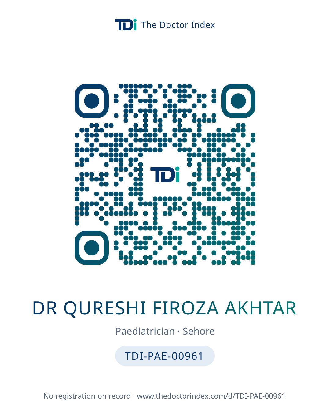 QR card for Dr Qureshi Firoza Akhtar, TDI-PAE-00961