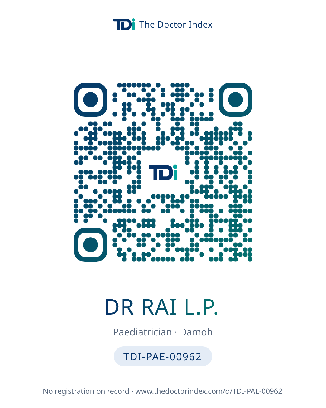 QR card for Dr Rai L.P., TDI-PAE-00962
