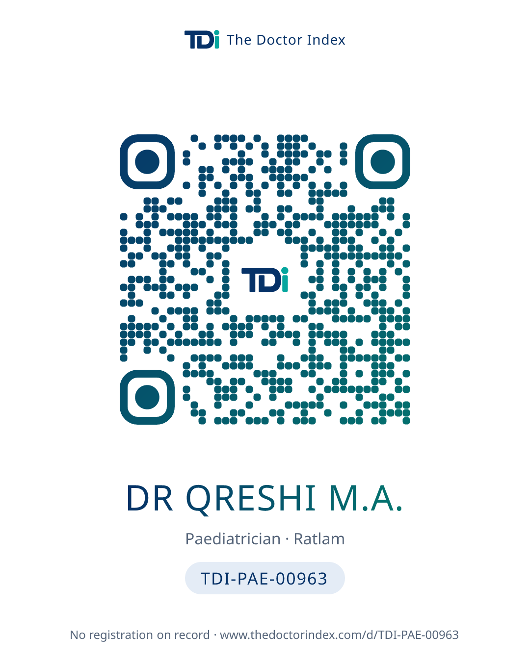 QR card for Dr Qreshi M.A., TDI-PAE-00963