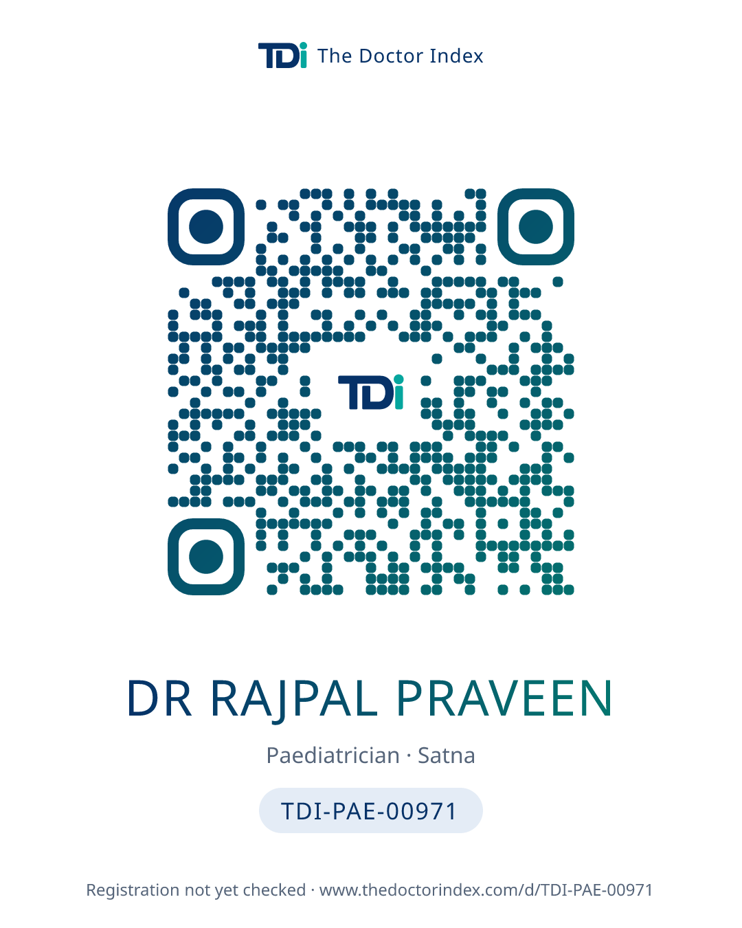 QR card for Dr Rajpal Praveen, TDI-PAE-00971