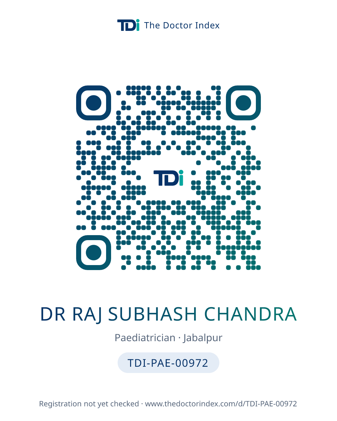 QR card for Dr Raj Subhash Chandra, TDI-PAE-00972