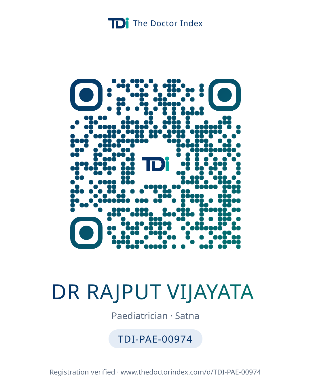 QR card for Dr Rajput Vijayata, TDI-PAE-00974