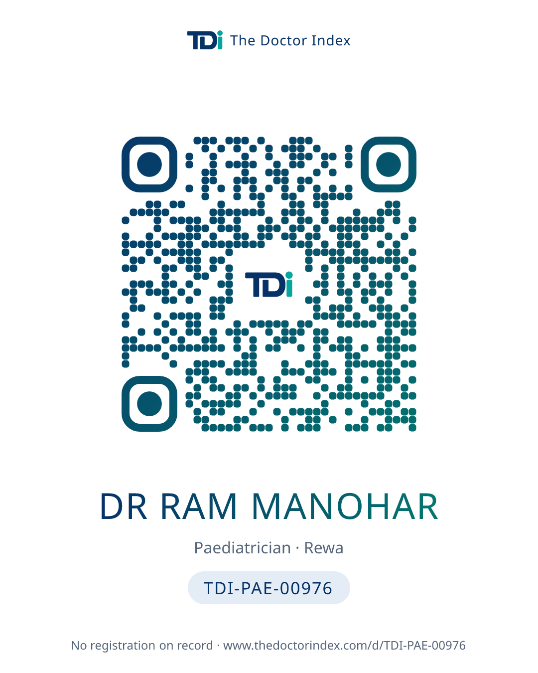QR card for Dr Ram Manohar, TDI-PAE-00976