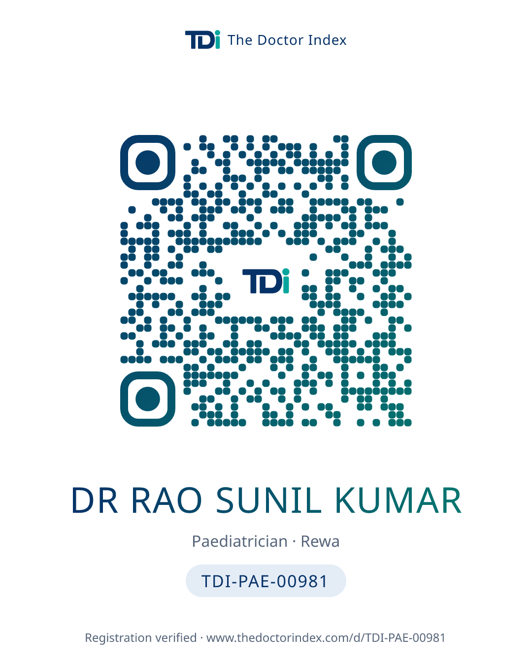 QR card for Dr Rao Sunil Kumar, TDI-PAE-00981