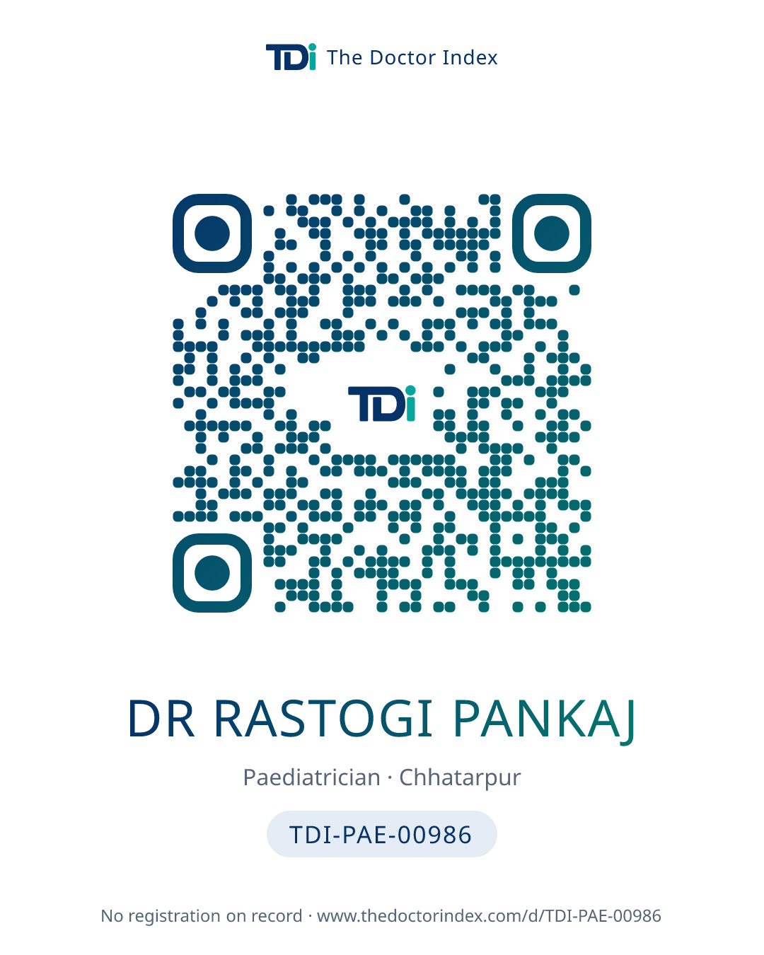 QR card for Dr Rastogi Pankaj, TDI-PAE-00986