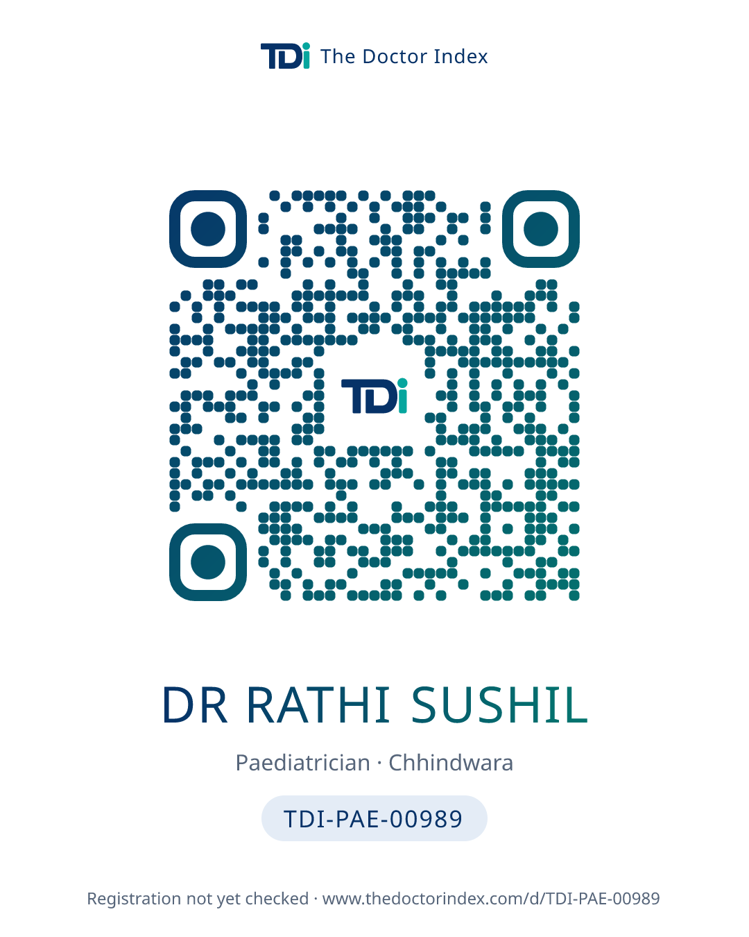 QR card for Dr Rathi Sushil, TDI-PAE-00989