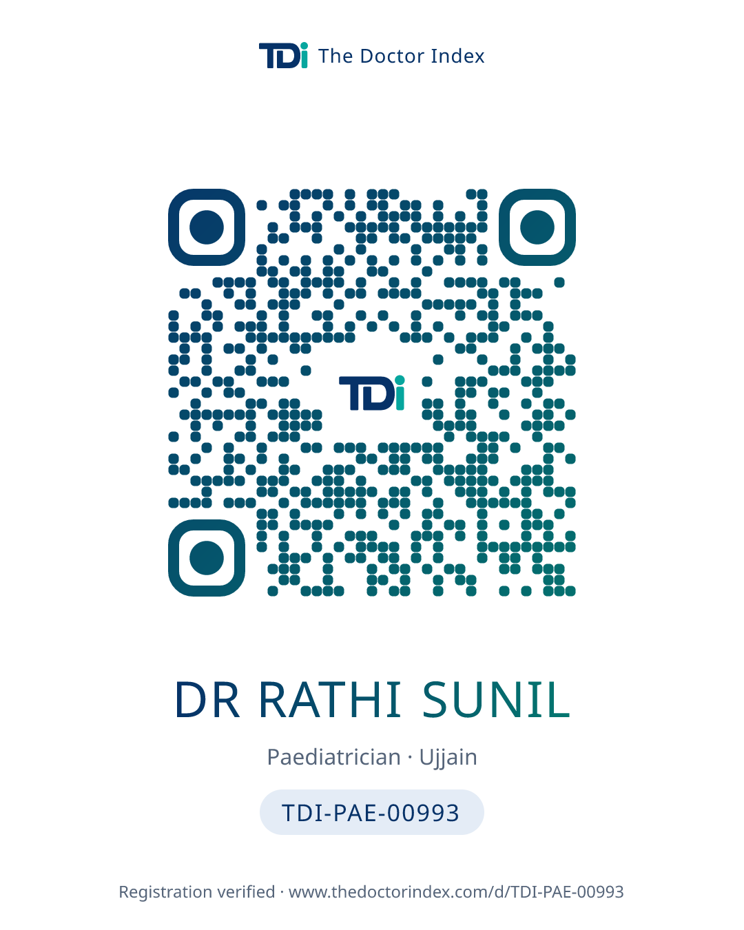 QR card for Dr Rathi Sunil, TDI-PAE-00993