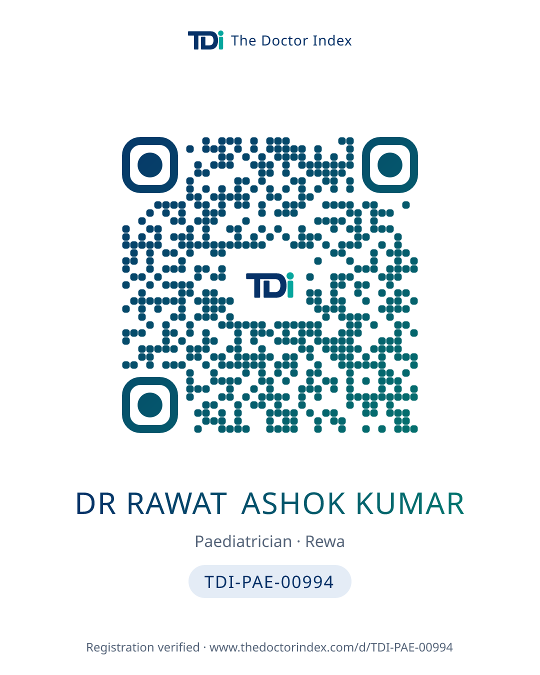 QR card for Dr Rawat Ashok Kumar, TDI-PAE-00994