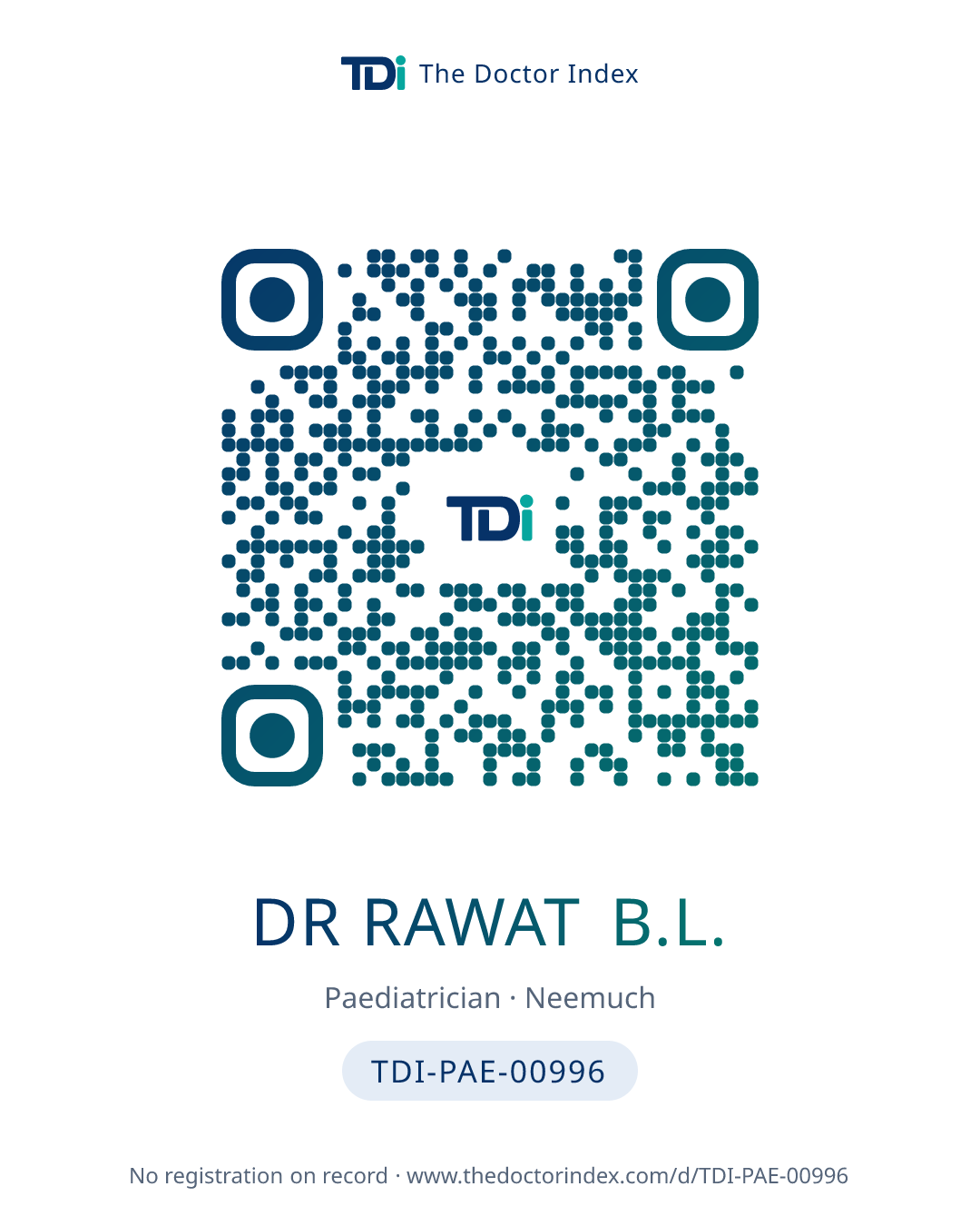 QR card for Dr Rawat B.L., TDI-PAE-00996