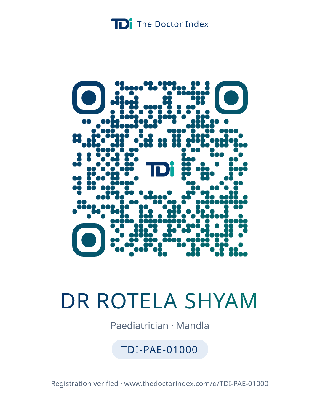 QR card for Dr Rotela Shyam, TDI-PAE-01000