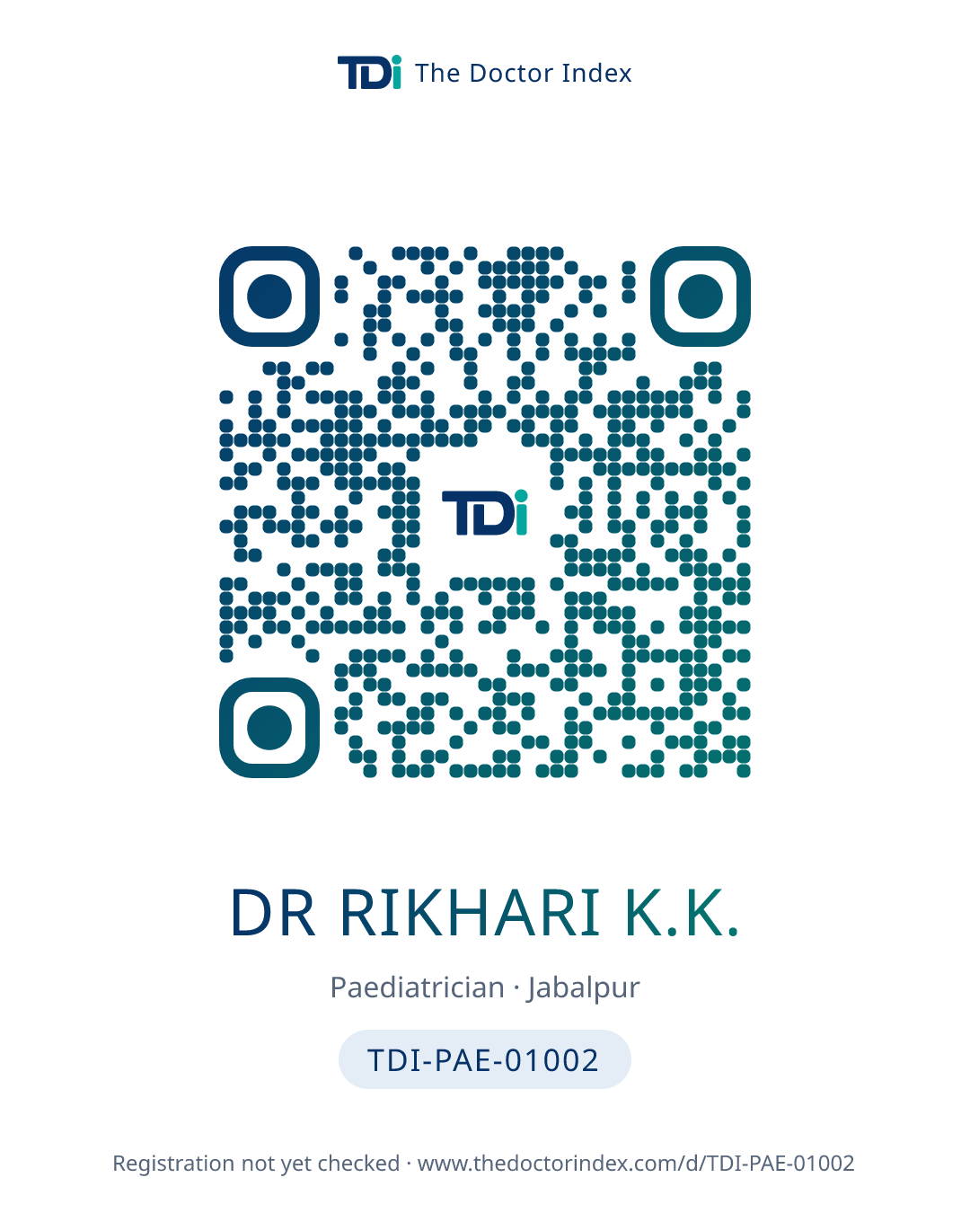 QR card for Dr Rikhari K.K., TDI-PAE-01002